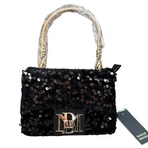 Badgley Mischka Black Sequin Metal Handle Bag BMH 535 Vegan Leather MSRP 120